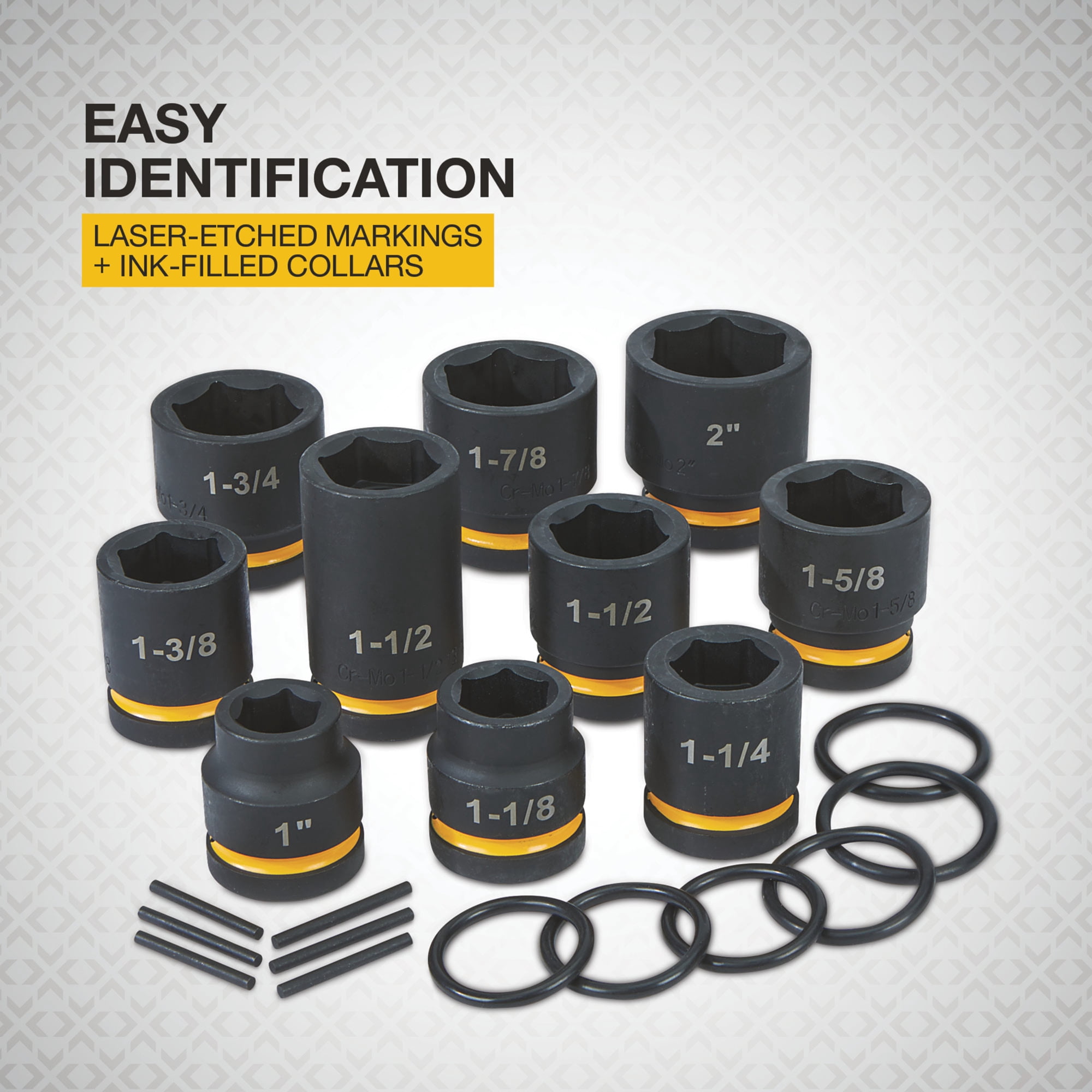 Klutch 1in. drive Impact Socket Set, Budd Wheel, SAE, Chrome Molybdenum, 10 Pcs.
