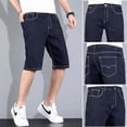 thumbnail image 3 of Pantalones cortos de mezclilla hasta la rodilla para hombre, de media longitud, rasgados, rectos, finos, ajustados, a la moda coreana, pantalones cortos retro de talla grande para hombre, 3 of 4