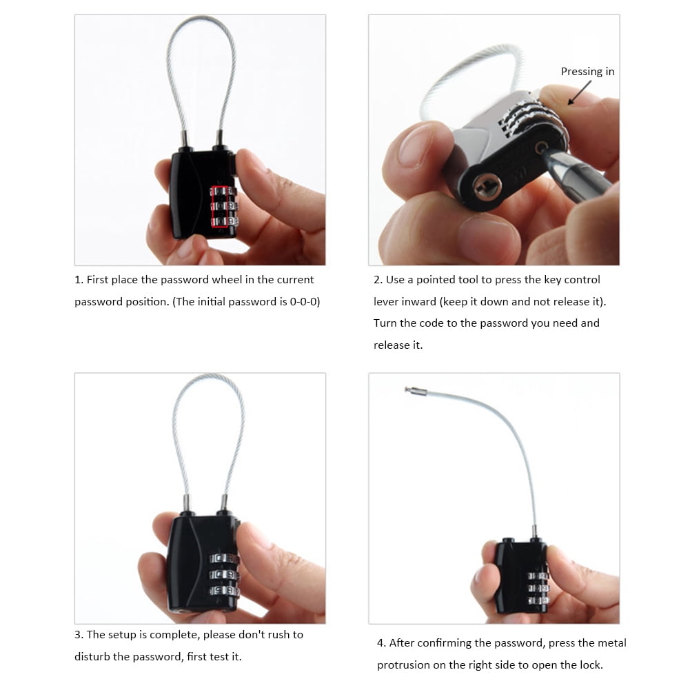 4 Cadenas à Combinaison 3 Chiffres - Réinitialisables, Alliage Zinc, Pour Valise, Casier, Sac