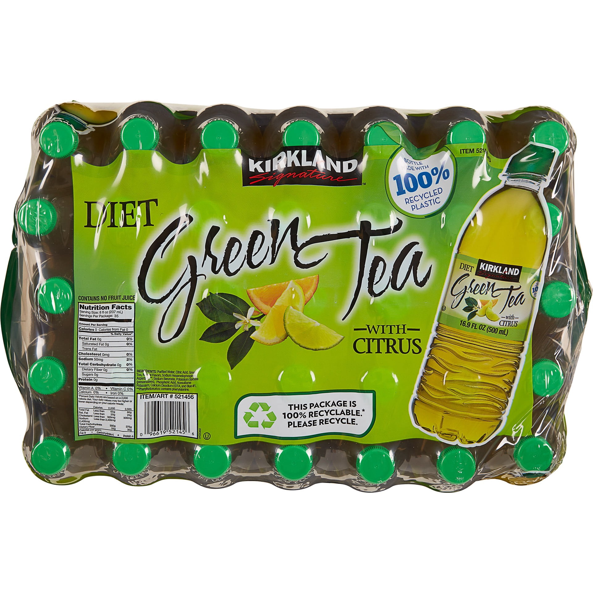 Kirkland Signature Diet Green Tea with Citrus Flavor 16.9 Ounce (34 pack)