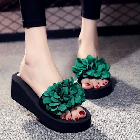 

YOTAMI Sandals for Women 2022 Women s Flower Outdoor Fashion Leisure Beach Wedge Slip On Slippers Shoes Green