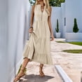 thumbnail image 3 of New summer style simple midi dress with buttons, solid color, V-neck, sleeveless design, 3 of 5