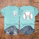 thumbnail image 3 of Camisetas de Manga Corta para Mujeres Beisbol Amor Doble Cara Impresión Cuello Redondo Camiseta, Top de Verano Casual, 3 of 3