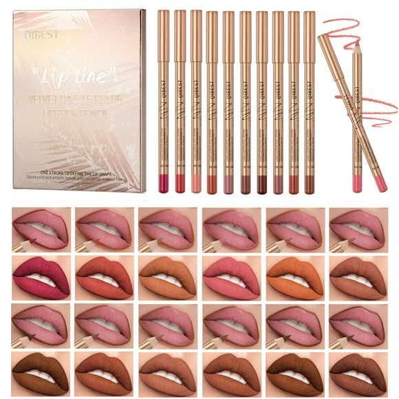 Bekoeen 12PCS Juego de delineador de labios mate Delineador de labios resistente al agua Delineador de labios cremoso de alta pigmentación Lápiz Delineador de labios de larga duración que no se decolo