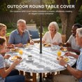 thumbnail image 3 of Round Outdoor Tablecloth with Umbrella Hole and Zipper, Grey Botanical Tablecloth with Elastic Waterproof, Summer Botanical Leaf Vertical Stripes Patio Table Covers for 36" - 44" Picnic Pool Tables, 3 of 9