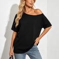 thumbnail image 4 of biudgviw Womens Off the Shoulder Tops Casual Short Sleeve Oversized T Shirts Comfy Loose Fit Basic Tees Fashion Clothing, 4 of 5