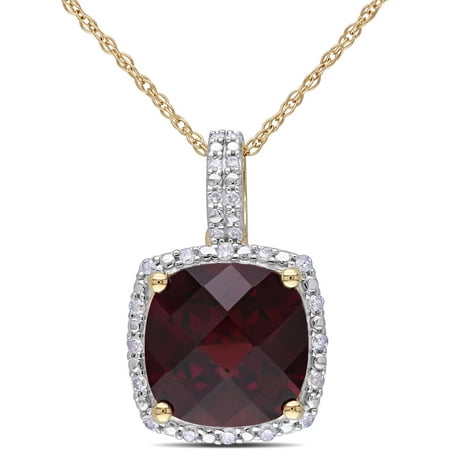 4-3/4 Carat T.G.W. Garnet and Diamond Accent 10kt Yellow Gold Halo Pendant, 17