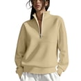 thumbnail image 3 of DIOAZUD Women's Half Zip Sweatshirt Stand Collar Long Sleeve Pullover No Pockets Cozy Casual Fall Winter Everyday Top for Women Khaki S-XXL, 3 of 8