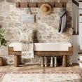 thumbnail image 6 of Finmind Upholstered Entryway Bench, Shoe Bench Padded Seat with Solid Wood Legs, End of Bed Footstool for Living Room, Mudroom, Hallway, White & Brown, 6 of 8