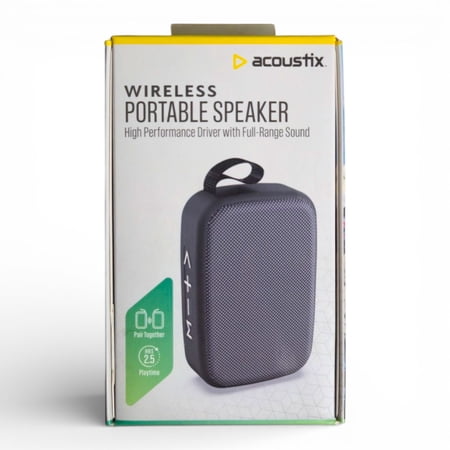 Acoustix Wireless Portable Speaker with High Performance Driver, Stereo Pairing, 2.5 Hour Playtime, Microphone, USB/TF Card Support, 33ft Wireless