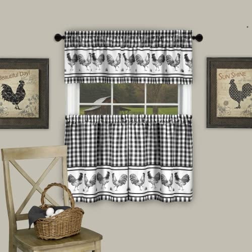 Achim 58 x 36 in. Barnyard Window Curtain Tier Pair & Valance Set, Black