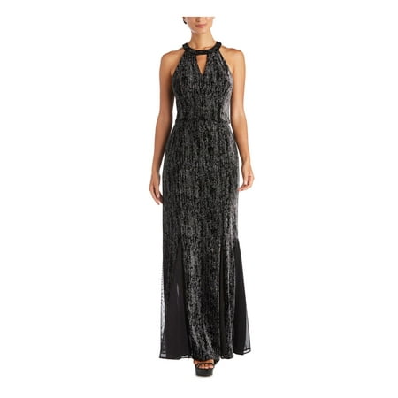 DONNA KARAN NEW YORK Womens Black Sequined Lined Zippered Sleeveless Halter Knee Length Party Sheath Dress main image 1