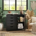 thumbnail image 3 of EDX 5-Drawer Wood File Cabinet, Mobile Printer Stand with Adjustable Shelf & Wheels, Storage Shelves for Home Office, Black, 3 of 10