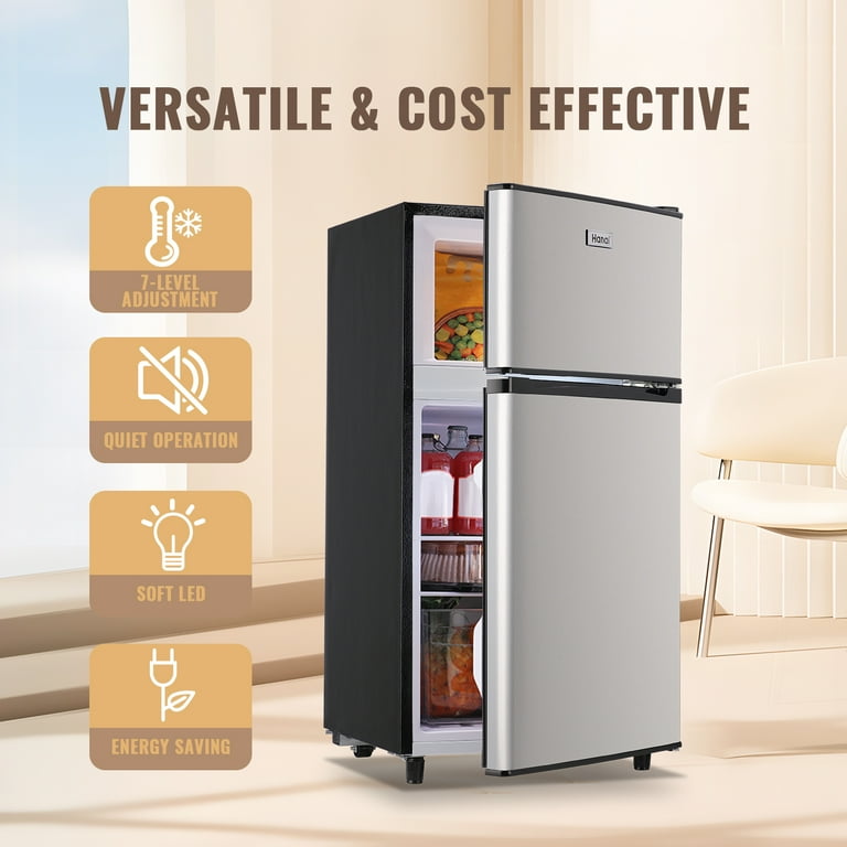 WANAI 3.5 Cu.ft Fridge with Freezer 2 Door Compact Refrigerator Adjustable Thermostat Silver New