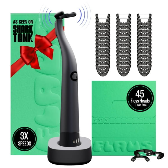 FLAUS Electric Flosser (Shark Tank) 3 Speeds + 45 Replacement Heads - Easy Glide Flossing for Gentle Gum Care, Water Flosser Alternative, Dentist Recommended Tooth Floss