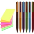 thumbnail image 1 of czcpp-5-Pad Color Reusable Adhesive-Free Electrostatic Sticky Notes (3x3 inches, 80 Sheets per Pad) Along with a Set of 6 Pieces of 0.5mm Retractable Colorful Ink Fine Tip Pens- Fluorescent Color, 1 of 4