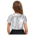 thumbnail image 4 of Yartina Kids Girls Sequin Shrug Bolero Short Sleeve Open Front Cropped Cardigan Jackets Dress Coat Silver 14, 4 of 7