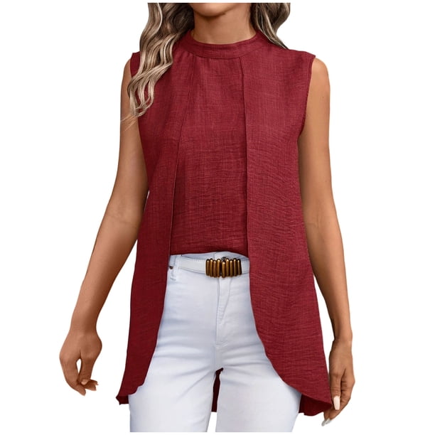 Casual Tops Cuello Redondo Top sin Mangas Largas para las Mujeres, Elegante Y de Moda Blusa de Color Sólido para el Uso Diario de Verano