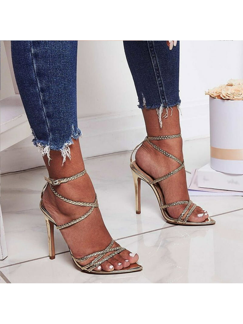 Womens Summer Trends!AXXD Sandalias Para Mujer Elegantes,High Heels Cross Lace-up Shoes Golden Shiny Sexy Stilettos Sandals Mom New Arrival Size 4.5 - Walmart.com