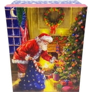 Holiday Time Large Red and Blue Glitter Christmas Gift Box, 12.75" x 9.75" x 5.4", Classic Santa