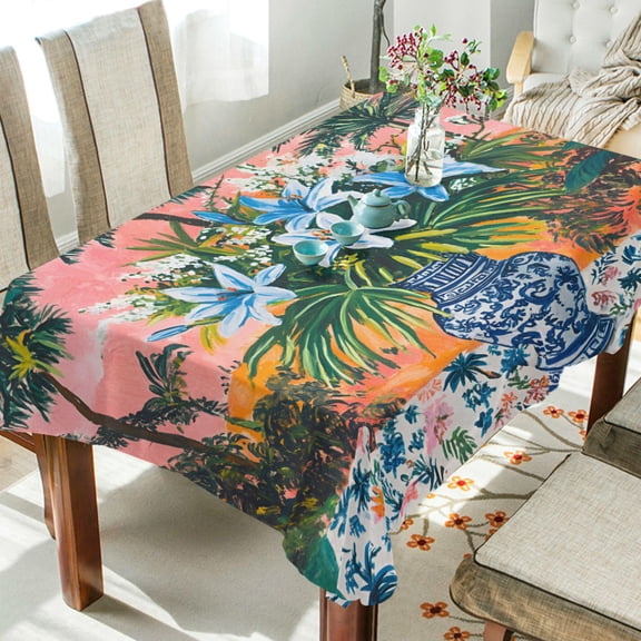 Yayeee Tablecloths 54" x 54" Rectangle Wrinkle Resistant Party Table Cover, Blue Flowers