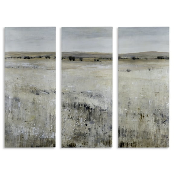 Stupell Industries Wild Pasture Impression Abstract Painting Wrapped Canvas Canvas Art Print Wall Art, 10 x 24, Set of 3
