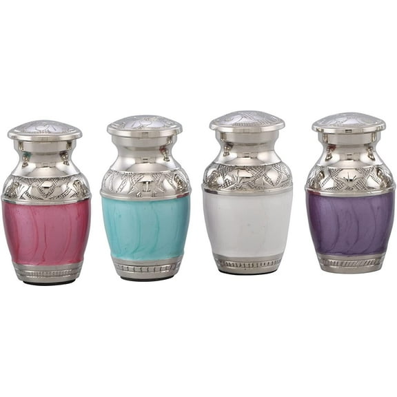 MEMORIALS4U Forever in our Hearts Brass Rainbow Keepsake Urns Set of 4 Beautiful Shades of Mini Token Handcrafted and Affordable Mini for Ashes