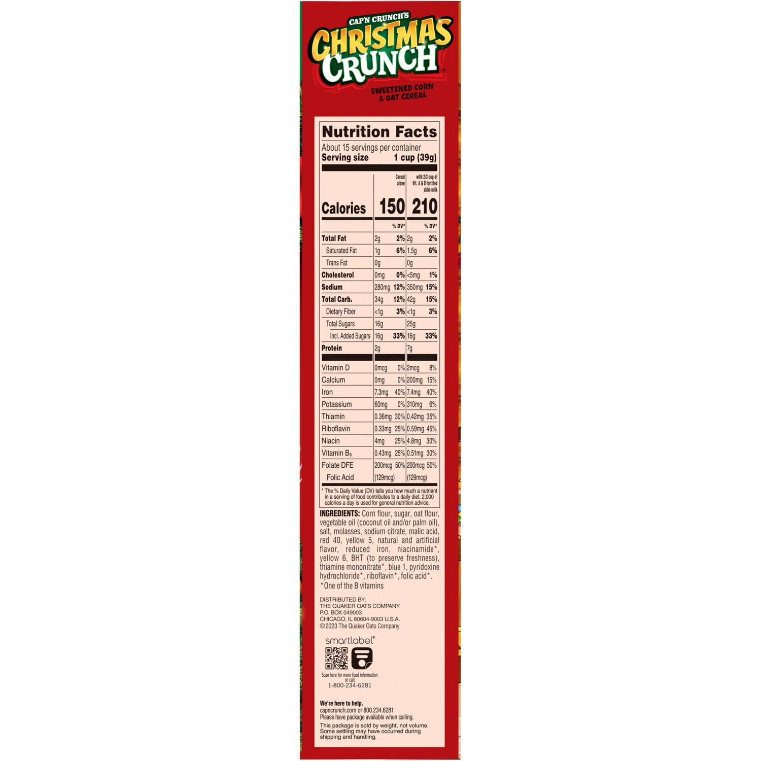 Cap'n Crunch Cereal Christmas Family Sweetened Corn and Oat Cereal, 20.5 oz