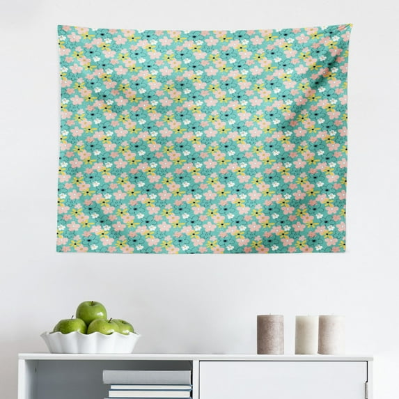 Floral Tapestry, Flower Bouquets in Bohemian Vibes with Branches and Leaves Foliage Botany Bohemian, Fabric Wall Hanging Decor for Bedroom Living Room Dorm, 2 Sizes, Multicolor, by Ambesonne