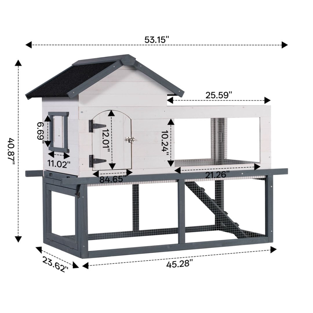 53 Inch 2-Tier Wooden Outdoor/Indoor Waterproof Chicken Coop and Rabbit Hutch Complete with A Roof, Stairs,A Removable Cleaning Tray,Suitable for Small to Medium Pets