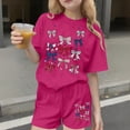 thumbnail image 2 of Atogsazn Childrens Girls 4th of July Clothes Set Kids Casual Loose Fit Short Sleeve T-shirt & Shorts Outfit Summer Hot Pink 9-10Years Fashion, 2 of 6