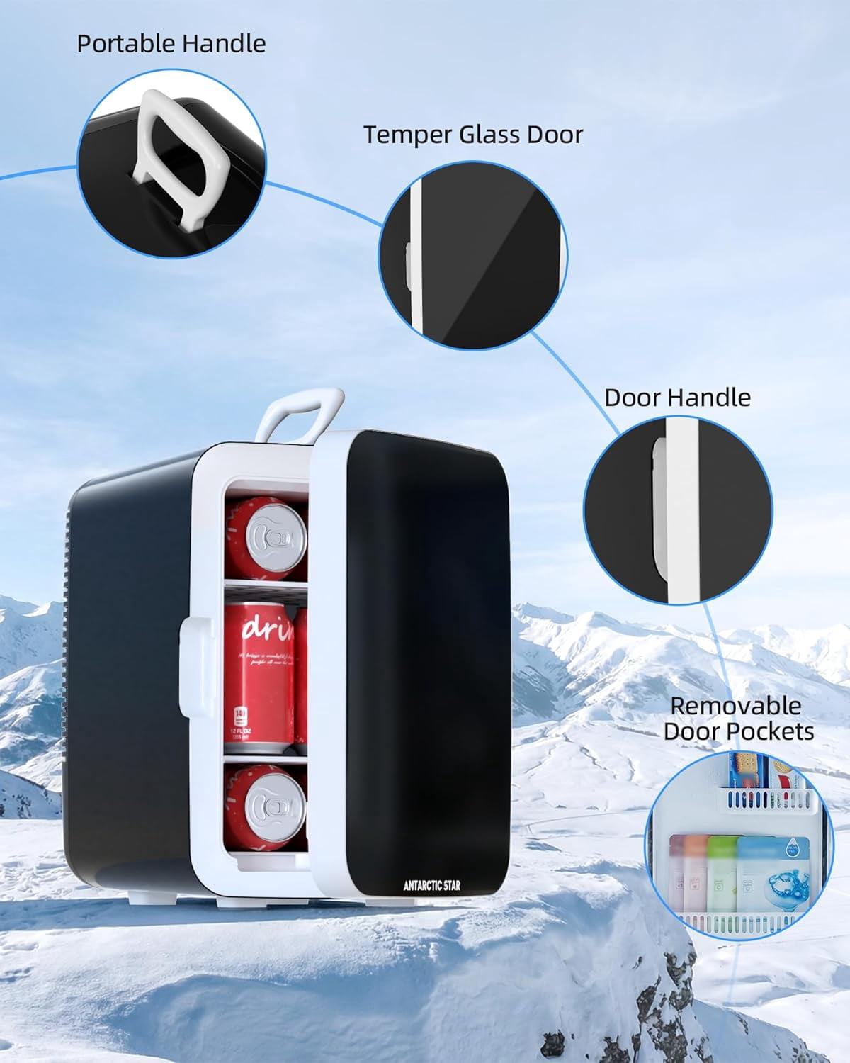 Compact  Fridge, Portable Small Refrigerator with  Power, 10 Liter Cooler for Beverage, Food, Skincare, Bedroom, Office and Car, Black