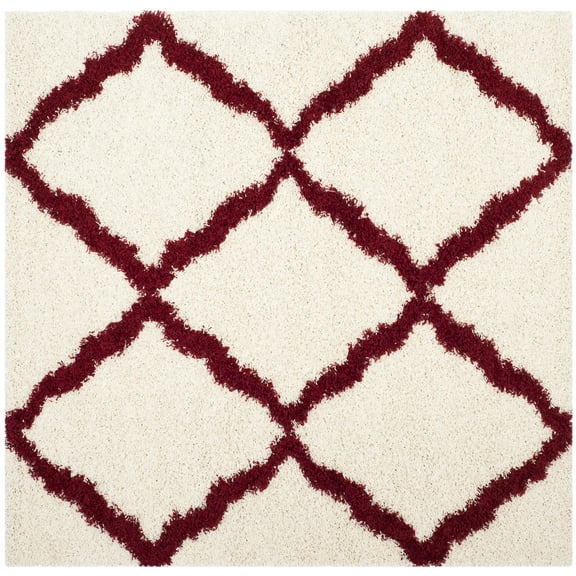 SAFAVIEH Dallas Logan Geometric Shag Area Rug, Ivory/Red, 6' x 6' Square