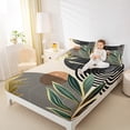 thumbnail image 4 of Manfei Beige Black Green Minimalist Full Size Sheets 4-Piece, Contemporary Geometric Bed Sheets, Leaves Sun Print Sheet Sets, Luxury Bedroom Decor, 4 of 7