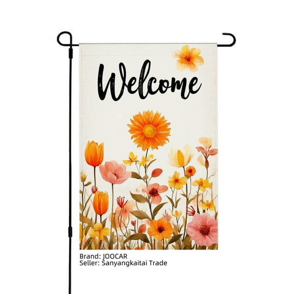 JOOCAR Welcome Floral Linen Garden Flag for Fall Autumn Home Outdoor Garden Yard Door Decor 12x18 inch