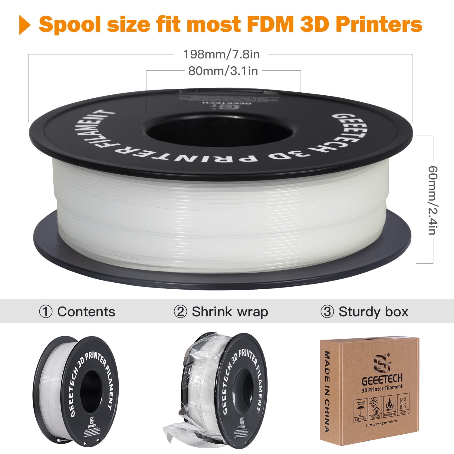 Geeetech 3D Printer Filament, Luminous Multicolor PLA Filament 1.75mm, Accuracy +/- 0.03mm Luminous Orange yellow 1kg (2.2lbs)