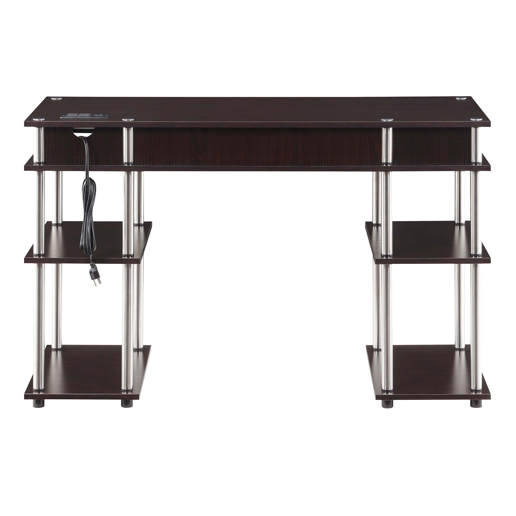 Adult, Designs2Go No Tools 30 inches Tall Student Desk with Charging Station and Shelves, Espresso