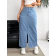 thumbnail image 3 of Womens Blue High Waist Slim Fit Split Denim Midi Skirt, 3 of 8