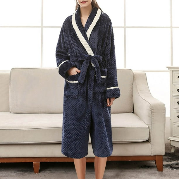 Batas para mujer, bata de baño lisa con vendaje, pijama largo, ropa de dormir con bolsillo en la cintura y cinturones.