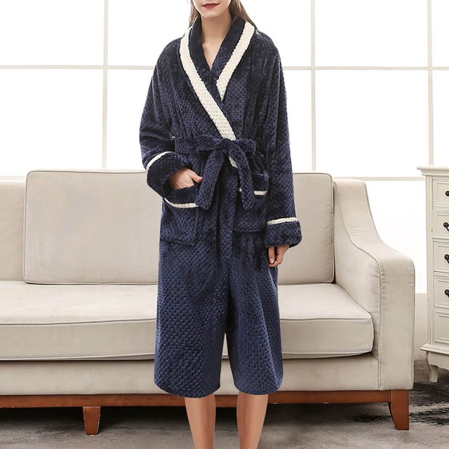 Batas para mujer, bata de baño lisa con vendaje, pijama largo, ropa de dormir con bolsillo en la cintura y cinturones.