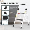 thumbnail image 3 of ASoopher Folding 2 Step Ladder, Heavy Sturdy Steel Portable 2 Step Stool with Handrail, Safe-Lock Design, For Kitchen, Garage & Outdoor Use, White, 3 of 8