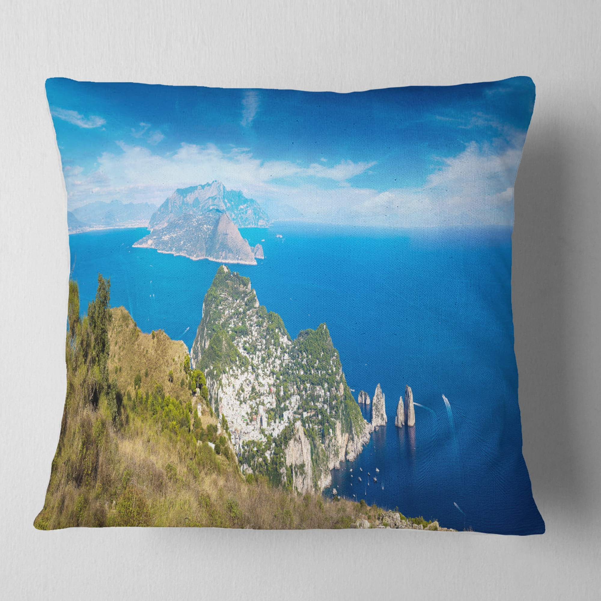 Designart Capri Island in Italy - Photography Throw Pillow - 18x18