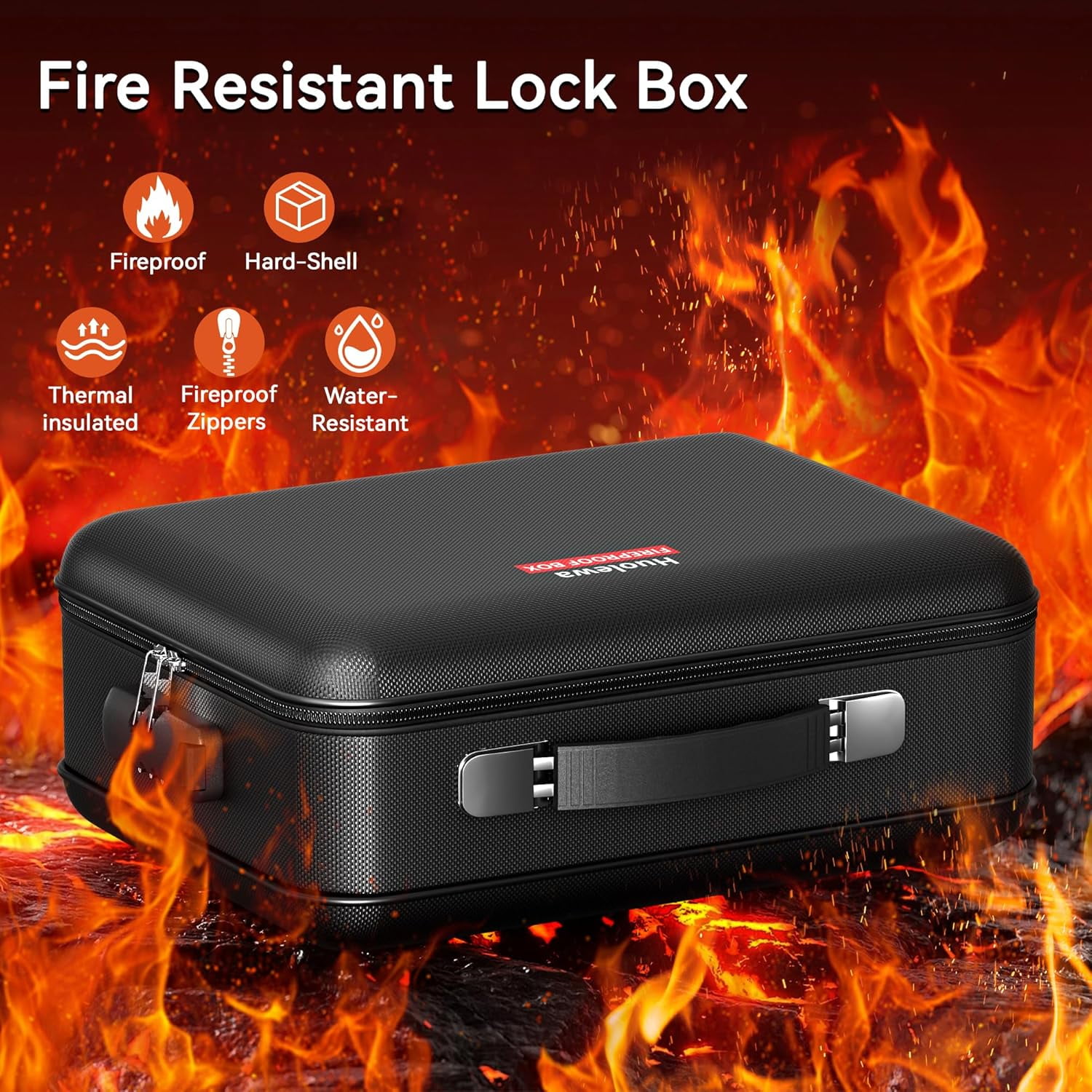 Gijjgole Fireproof Document Box, Hard Case Fireproof Box with Lock, Portable Hard-Shell Fireproof Water Resistant Document Safe Box for Important Documents, Laptops, Passports, Files and More