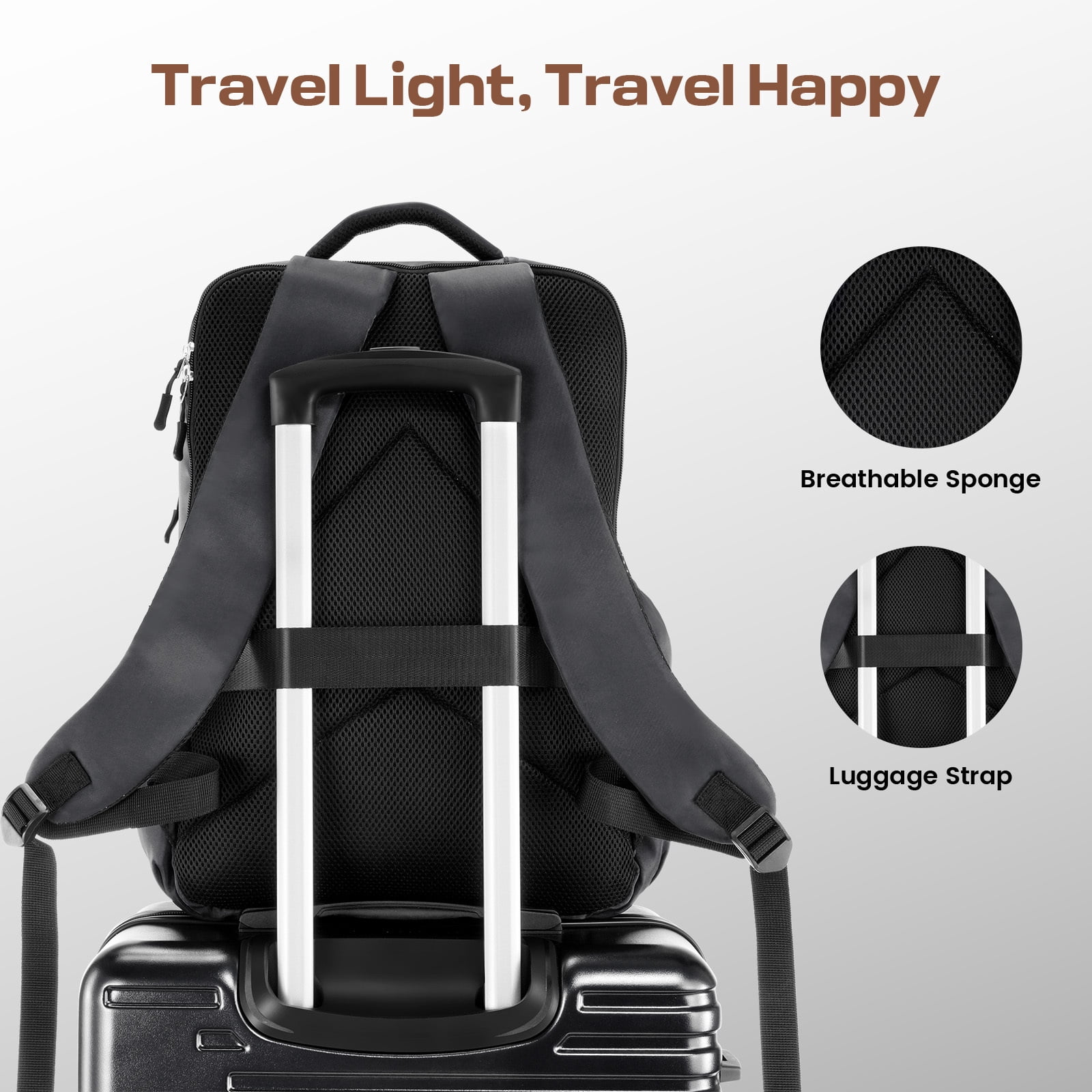 SANOPY 5 Piece Luggage Sets, ABS+PC Carry on Luggage with Backpack, Lightweight Suitcase Set Spinner Wheel TSA Lock, Black