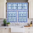thumbnail image 2 of Ocean Style Curtain Valances Set Summer Blue White Stripes Anchor Sea Wavy Border Kitchen Curtains 36&nbsp;inch Length Rod Pocket Valance and Tiers 3 Piece Set Small Bedroom Bathroom Laundry Decor, 2 of 9
