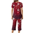 thumbnail image 5 of Tnhcen Soft Festive Women's 2-Piece Pajamas Set Christmas Print Short Sleeve Capri Pants with Pockets Nightwear Lounge Homewear S-3XL, 5 of 7