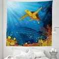 thumbnail image 1 of Ocean Tapestry, Colored Coral Reef with Silhouette Fish and Turtle Underwater Art, Fabric Wall Hanging Decor for Bedroom Living Room Dorm, 5 Sizes, Yellow Orange Navy, by Ambesonne, 1 of 1