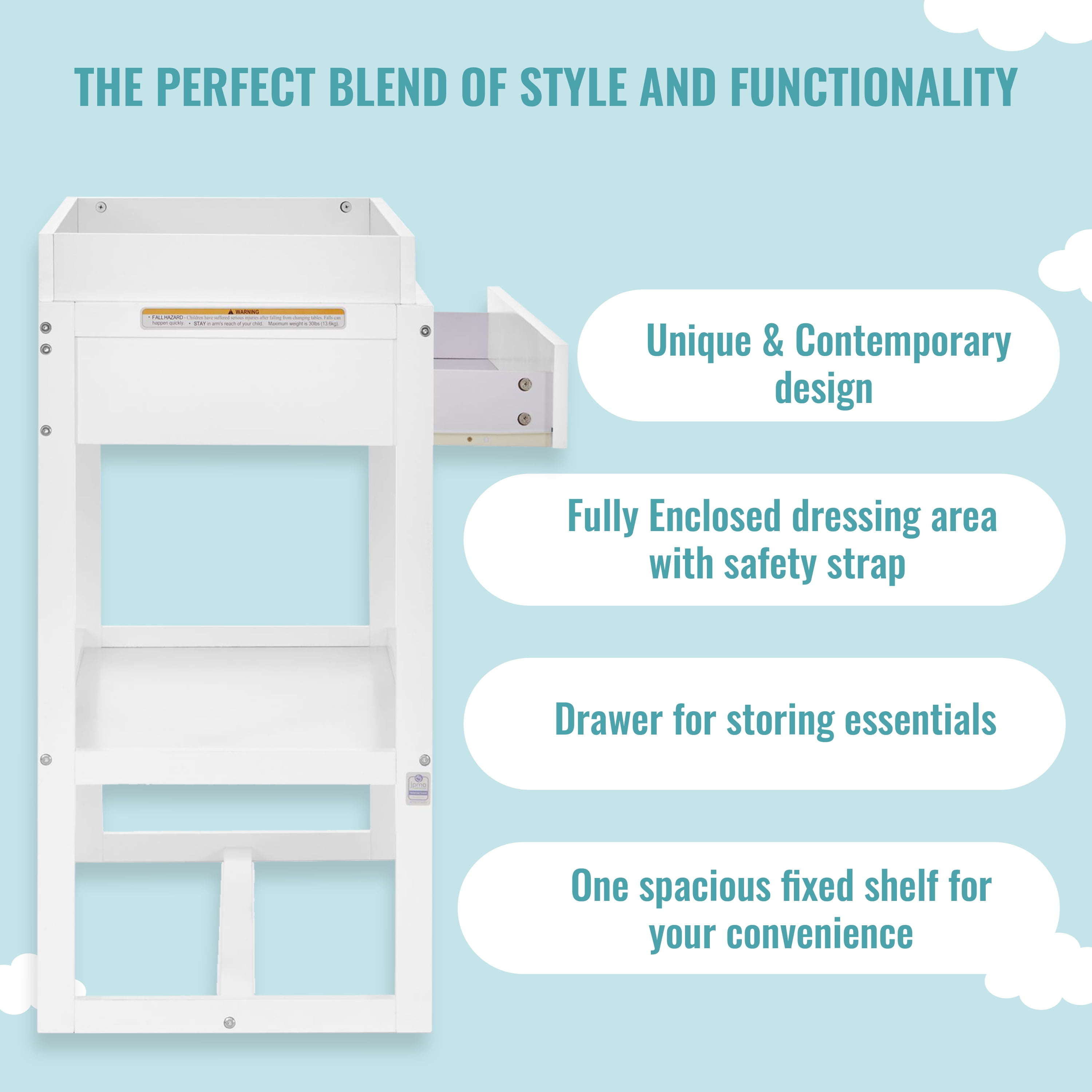 Dream On Me Arlo Changing Table, Made of Solid New Zealand Pinewood, White