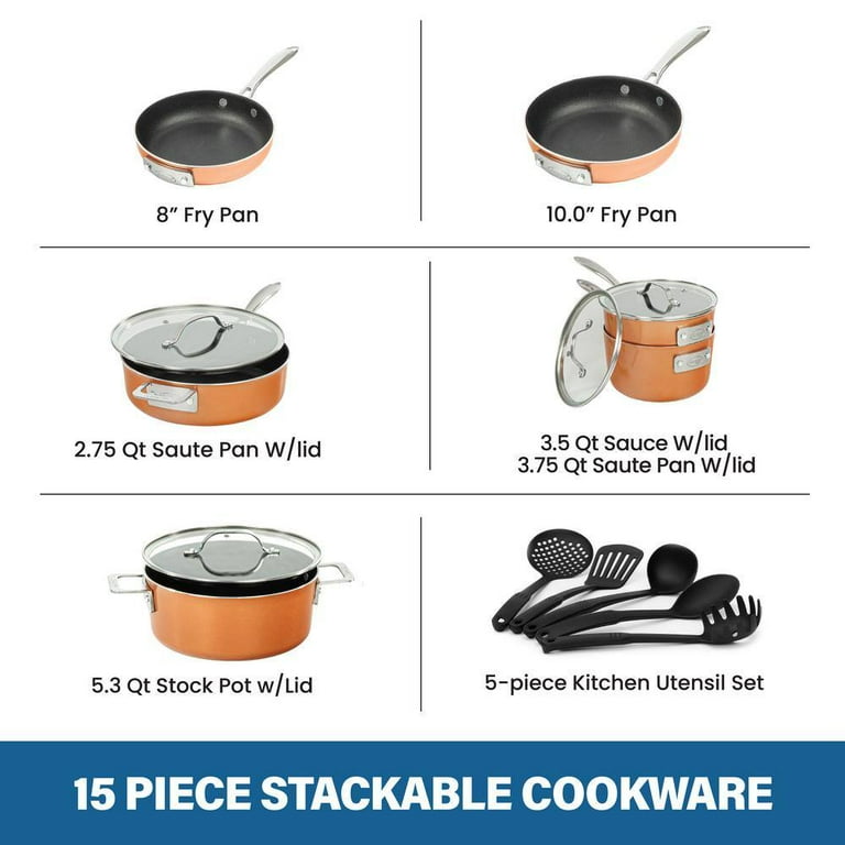 StackMaster 15-Piece Aluminum Ultra-Nonstick Cast Textured Ceramic Coating Cookware Set StackMaster 15-Piece Aluminum Ultra-Nonstick Cast Textured Ceramic Coating Cookware Set