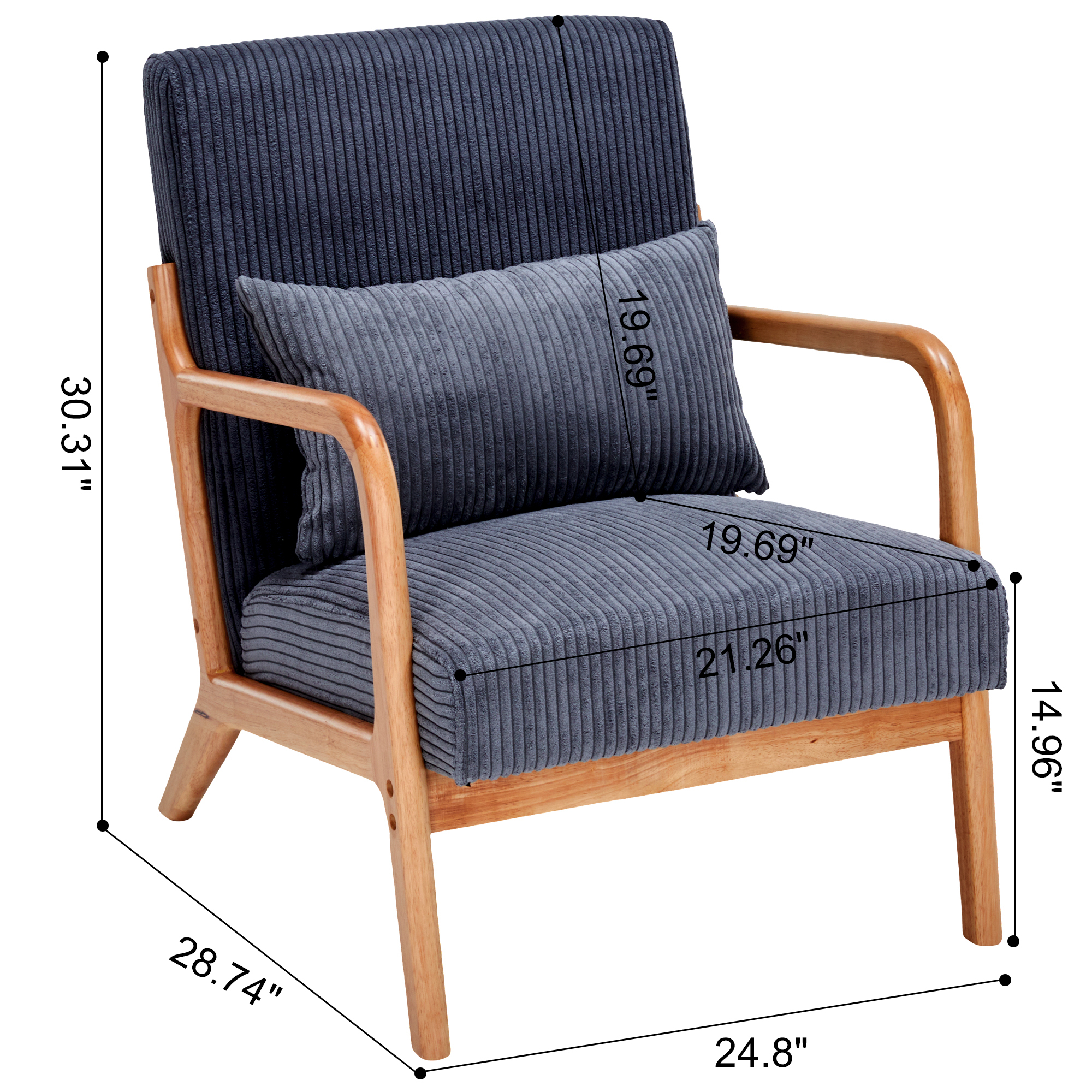 Leumius Modern Arm Chair Upholstered Reading Accent Chair with Pillow & Solid Wood Frame for Living Room Bedroom,Dark Grey 02